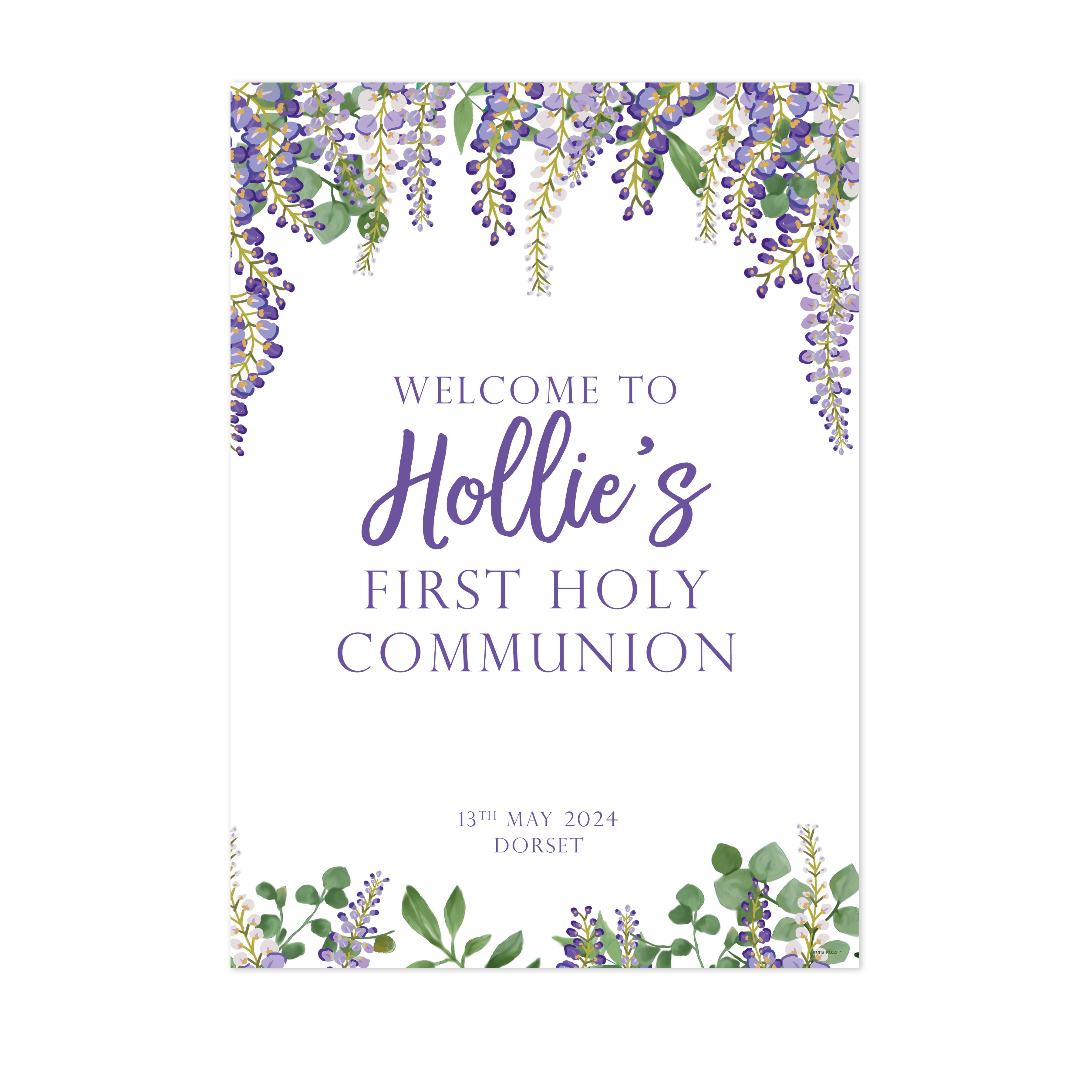 Communion Post Sign Wisteria Personalised Holy Communion Sign – Manta Makes