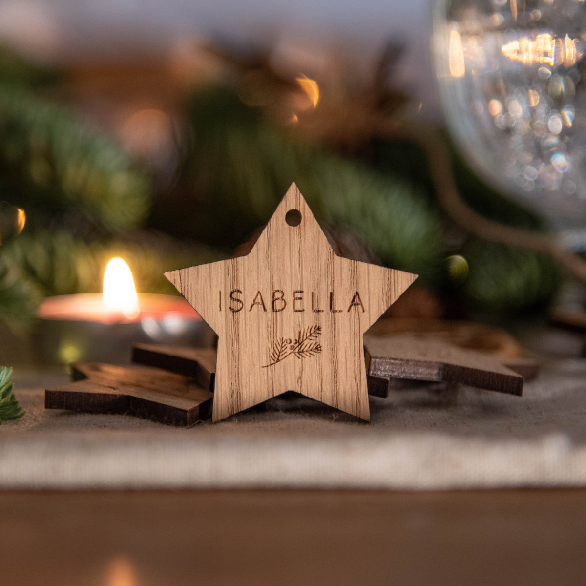 Personalised Wooden Oak Christmas Star Tags – Manta Makes